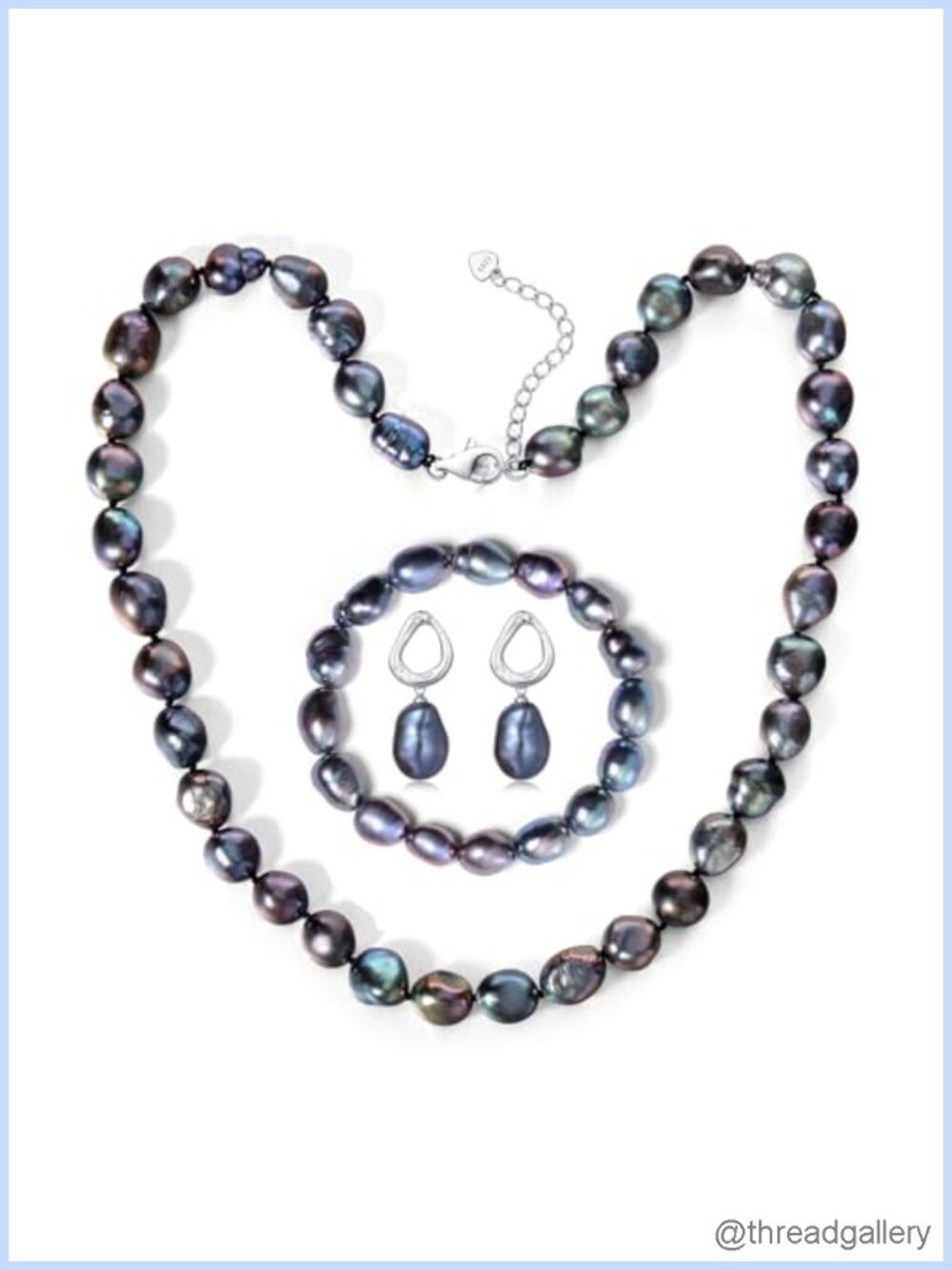 8.5-9mm Cultured Baroque Pearl Necklace Bracelet Earrings Set 925 Sterling